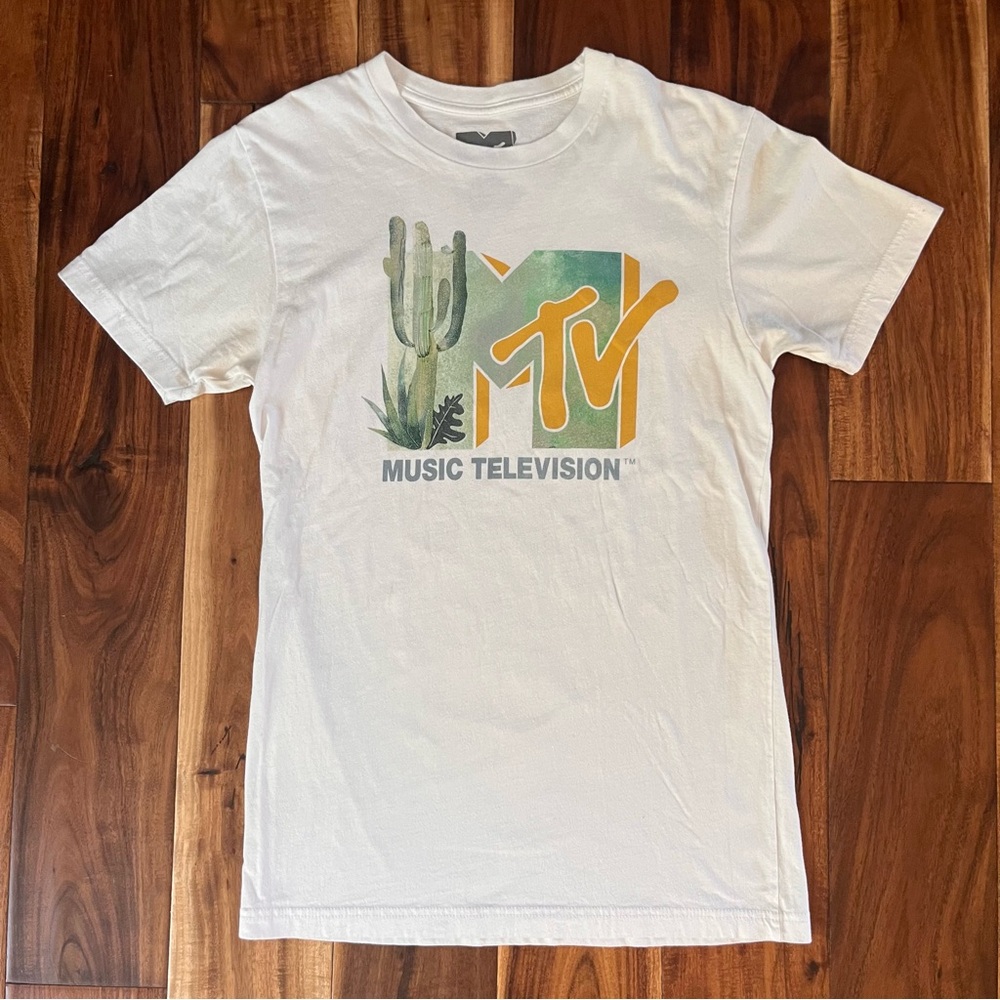 MTV White Tee with Green and Yellow Logo